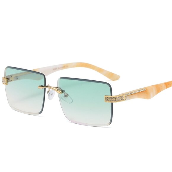 Men Women Sunglasses Square Green Lens Fashion‎ Gold Frame Rapper Icedout Lentes - Picture 1 of 2